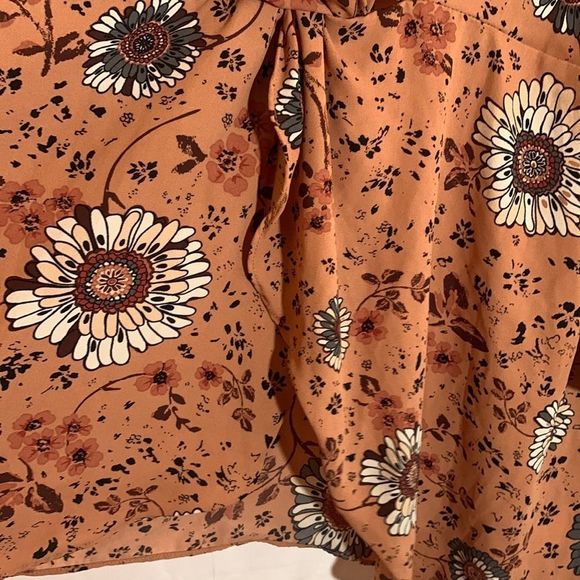 Addition Elle Floral Wrap Blouse in Brown and Black - Picture 8 of 11